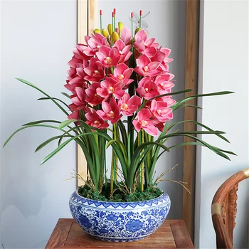 Истински на пипане изкуствени цветя орхидея Голям Размер Пеперуда Фалшиви Цветя Сватбен Начало Декор Ваза Декор бял Висококачествен подарък