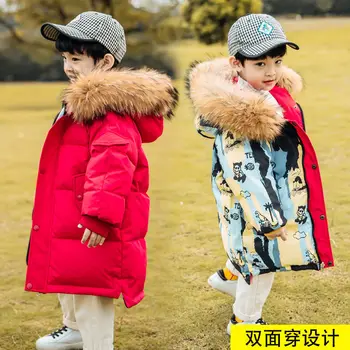 Детски пуховик нов за момчета и момичета, среден и дълъг възраст, детски чужд стил, средни и малки деца носят сгъсти възвръщане яке