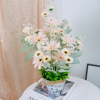 Изкуствени Цветя Гърне Лайка Слънчогледа в Метален Съд за Домашно Сватбена Офис Кетъринг Масата Централните Украса