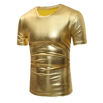 Лъскава Метална Риза със Златно Покритие Мъжки 2017 Тениска За Нощен Клуб Homme Slim Fit Тениска С Къс ръкав за Мъже Casual Риза в стил хип-Хоп
