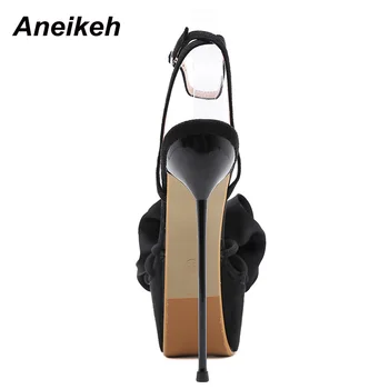 Aneikeh/ Сладък Модни обувки на платформа с възел-пеперуда и ключалката на тънките високи токчета, украсени с цветя, 34-35, Черни дамски сандали, Летни 2023