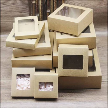 Висококачествена кутия за Подарък Опаковъчна Кутия от Крафт-Хартия с Различни Размери, с Прозрачен Прозорец от PVC, Хартиена Кутия за Ръчно изработени Сапуни