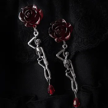 Готическата Червена Роза Скъпоценен Камък Черепа Висящи Обеци Сватба Парти Празничен Подарък За Мъже И Жени Всеки Ден Украса