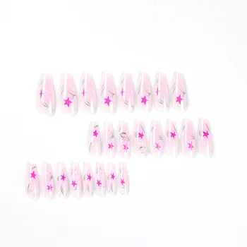 Подходящ За носене Дизайн Нокти 24 бр./компл. Розовата Колекция На Френска Любов Леопардовые Кристали За Многократна Употреба Подвижна Въздушна Ноктите