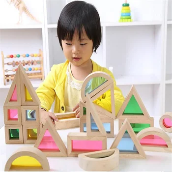 Дървени Преливащи Штабелируемые Блокове, Креативни Цветни Обучение и Развиване на Строителни Строителни Играчки, Комплект, подходящ За Деца на възраст от 2 +