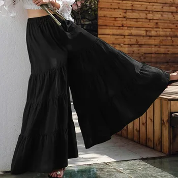 2022 Летните Модни Черни Широки Панталони, Дамски Панталони Свободни Разкроена Панталони в стил бохо Дължина До пода Реколта Плажни Панталони Femme