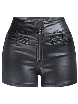 Секси Черни ежедневни модни летни къси панталони от изкуствена кожа, дамски дрехи, готически дамски къси панталони от изкуствена кожа с висока талия, y2k, топли дамски къси панталони