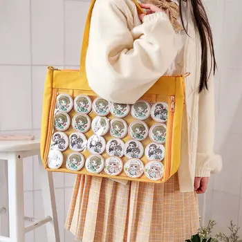 HAEX Ежедневни Холщовые Чанти Ita За Момичета, Дамски Модни Студентски Чанти В Японски Стил, Големи Вместительные Прозрачни Чанти През Рамо От PVC