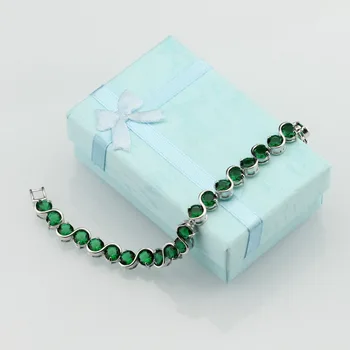 Сребърен Цвят на Малък Кръг Зелена Създаден Emerald Гривна Здравето Модни Бижута За Жени Безплатен Ковчег За Бижута SL123