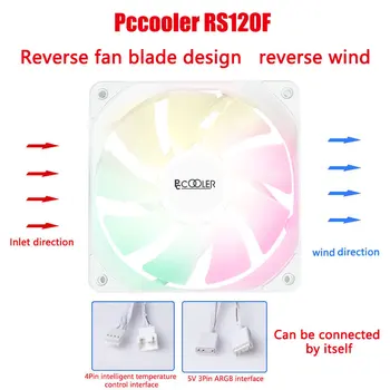 Pccooler RS120F Вентилатор с обратен нож 120 mm 5 В ARGB Вентилатор с обратен излаз на въздуха, Ниско ниво на шум Може да бъде сериен вентилатор със сериен кабел