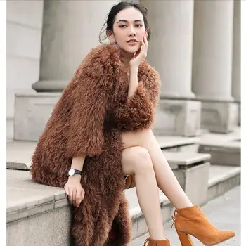 Harppihop вязаная монголски палто от овче кожа, яке, палто, руска дамски зимни топло палто, връхни дрехи, по-дълъг стил, 4 цвята