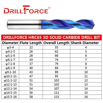 Drillforce 1 бр. Видий свредло 3 мм-16 мм HRC65, вътрешно градския отвор за охлаждащата течност, 3D Нано Синя Спирала Канавка, Тренировка с ЦПУ