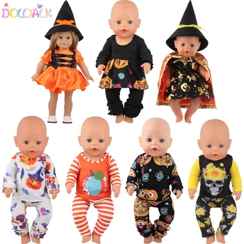 Облекло за Кукли за Хелоуин Костюм За 18-инчовата американската Кукла, Пижама с кукла-тиква, Дрешки За Новородено Бебе 43 см, Играчка-Кукла за Момичета, Подарък