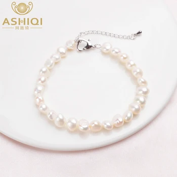 ASHIQI Истински Естествени Перли В Бароков Стил, Гривни Бял Сладководни Перли Бижута Подарък за Жени, Модни Гривни