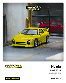 Асфалтови работи 1: 64 Mazda RX-7 (FD3S) Mazdaspeed A-Spec Соревновательная жълто модел на колата от слюда