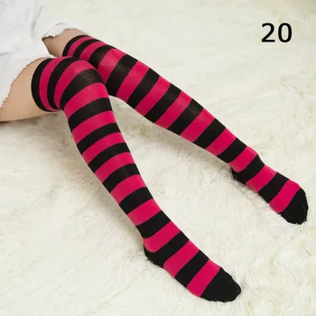 Дамски Памучни Чорапи с дължина Над Коляното с принтом в ивица и лента За момичета, 22 Цвят, Сладки Сладки Чорапи Над Коляното Размера на Плюс
