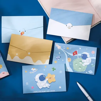 10шт Космически Тематични Поздравителни Картички Астронавт Ракета Сгънати Хартиена Картичка Детско Покана За Рожден Ден, Поръчка На Празен отвътре
