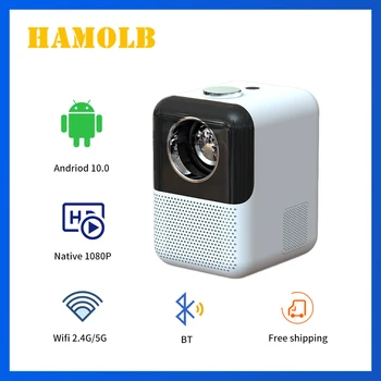 HAMOLB HA5 кратко Проектор 1080P кратко Мини проектор LED Поддръжка на 4K мини проектор Android 10,0 Проектор За Домашно кино