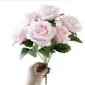 7 Глави Изкуствена Коприна Френска Роза Цветен Букет За Дома Организиране На Маса, Сватбена Украса Вечерни Аксесоар Фалшиви Евтини Цветя
