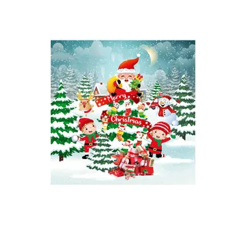 10 Гости Зелена Коледно Парти Хартиени Чинии, Чаши, Прибори За Еднократна Употреба Карикатура На Дядо Лосове Банер Децата Обичат Весел Коледен Декор