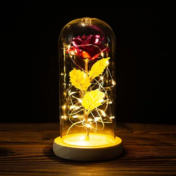 Красавицата и Звяра Романтична Вечна Светлина Розата е Цвете със Стъклен Капак Led Батерия Лампа Рожден Ден на Свети Валентин Подарък за Майка си Украса