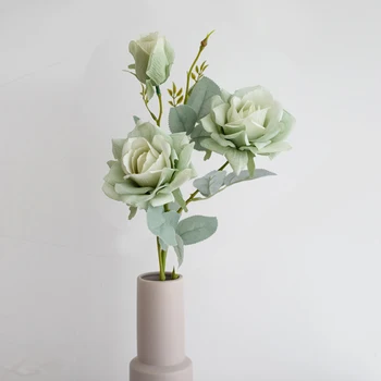 Дълги, Копринени, Изкуствени Цветя, Роза, Голям Бял Висококачествен Букет за Домашно Сватбена Украса Красиви Изкуствени Цветя