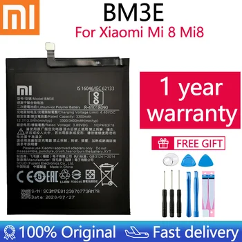 Въведете Mi Оригинална Батерия за Телефон BM3E за Xiao 8 Mi Mi 8 M8 Истински 3400 mah Висококачествен Взаимозаменяеми Батерия Безплатни Инструменти + Стикери